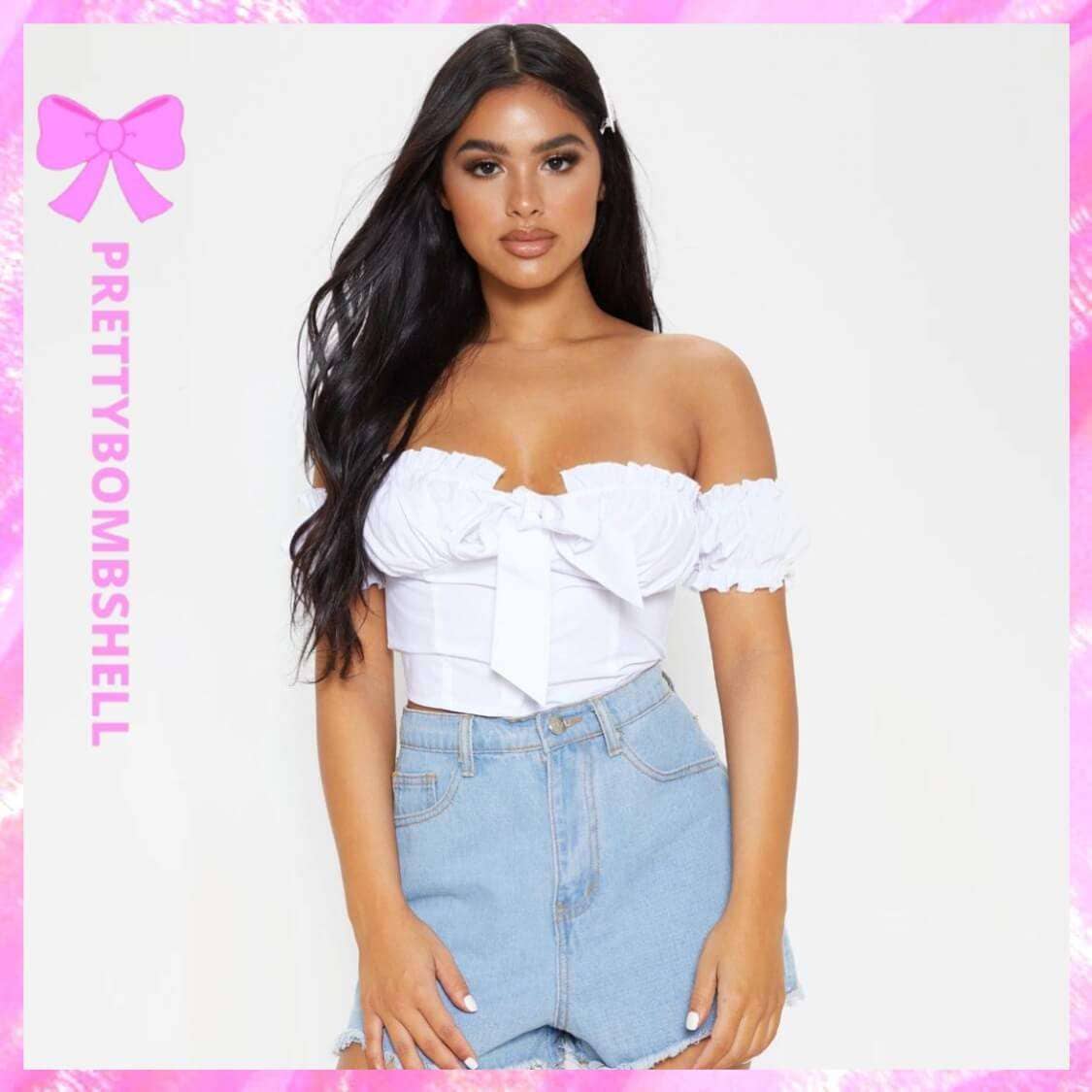 Frill Bardot Crop Top White