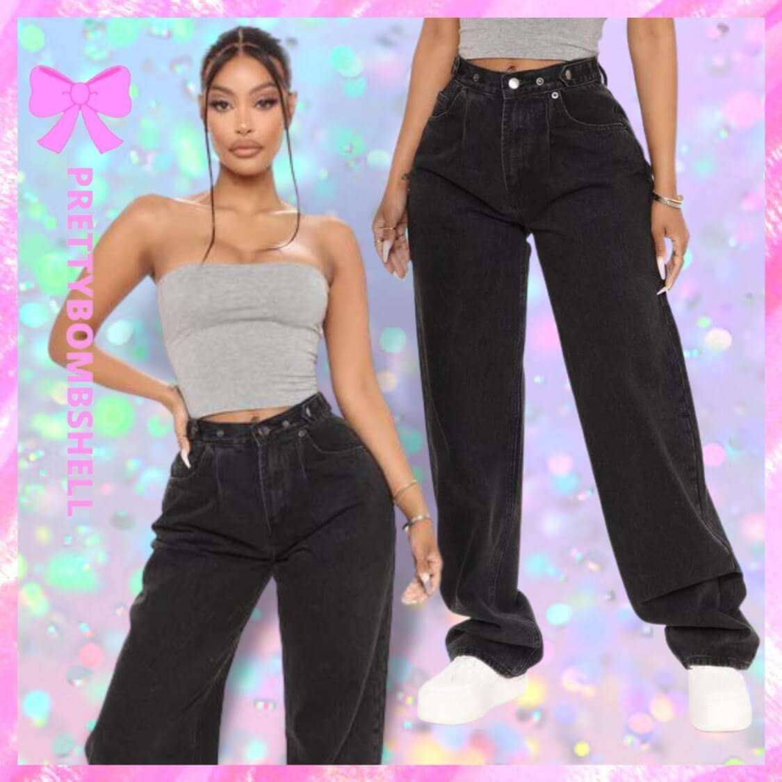 Pleated Wide Leg Jeans