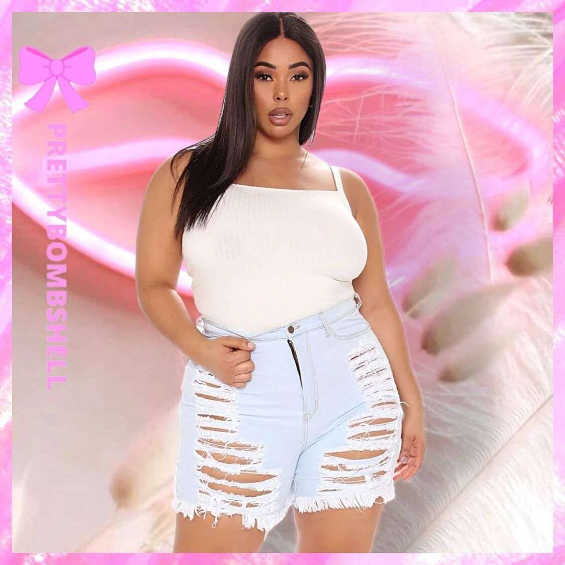 Curvy High Waisted Ripped Jean Shorts