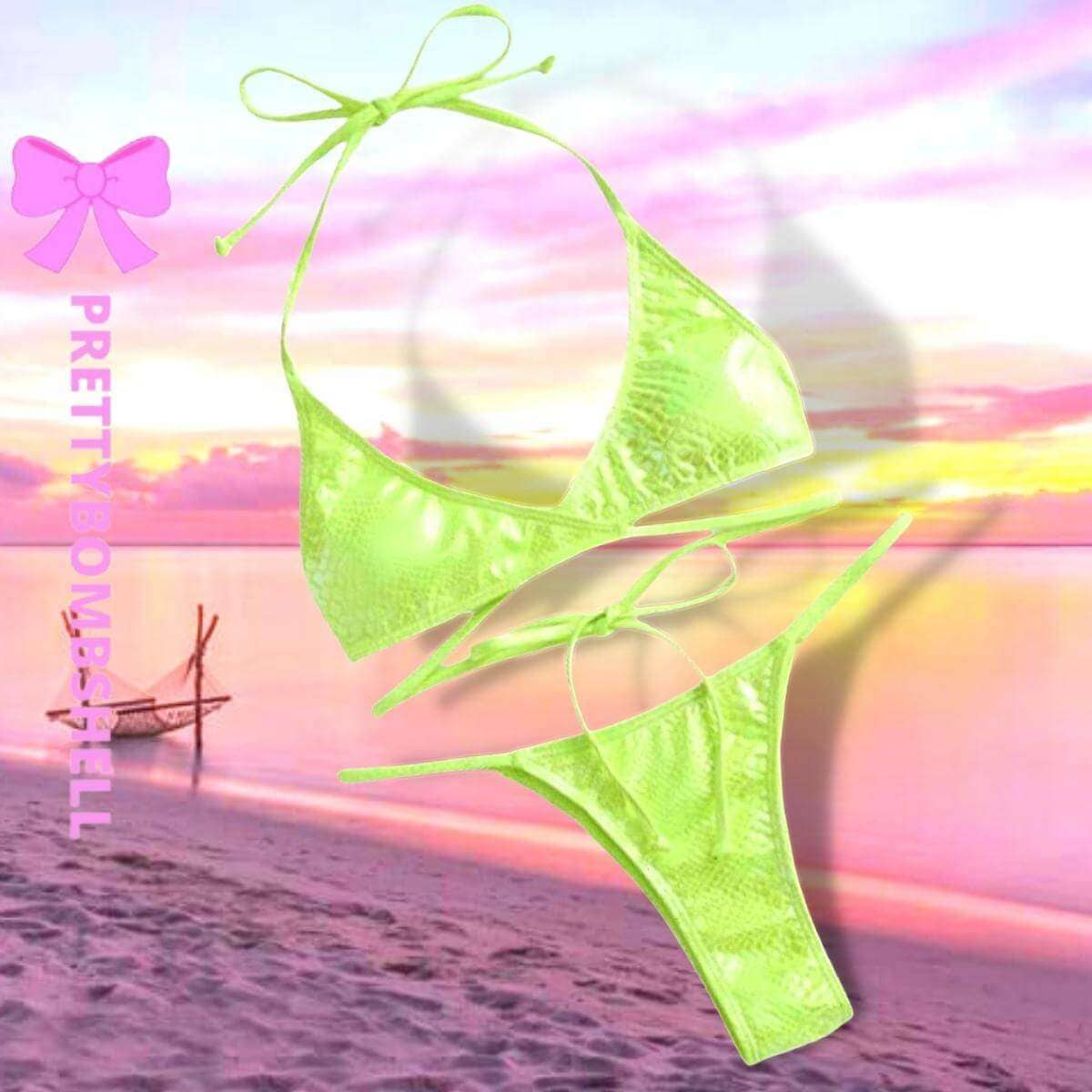 Lime Green Shimmer Bikini