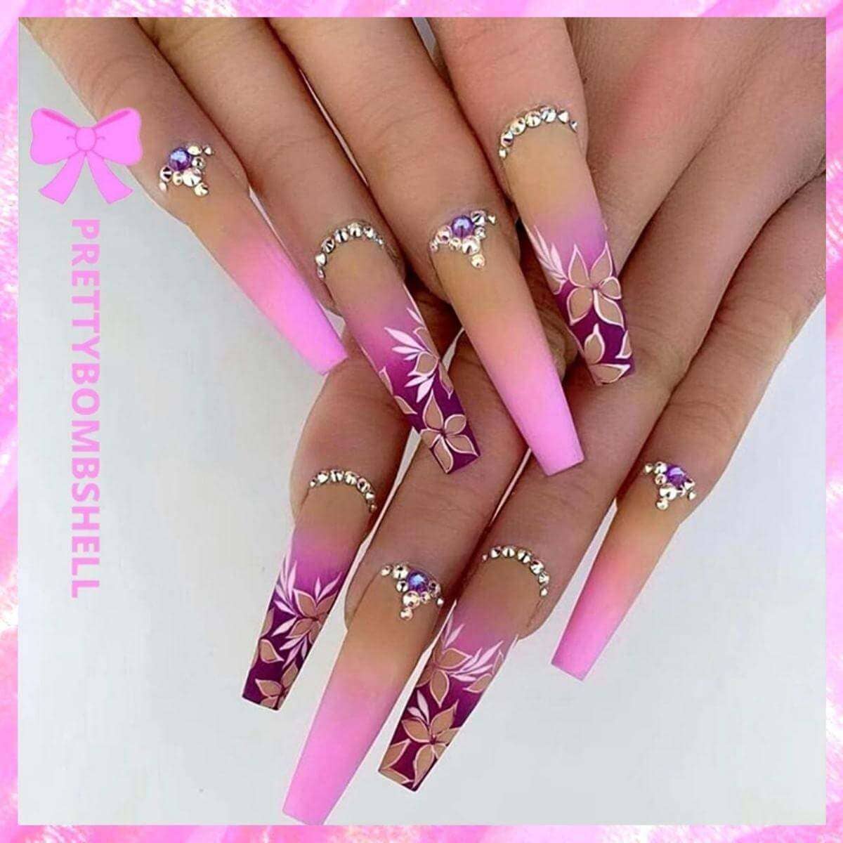 Floral Coffin Nails