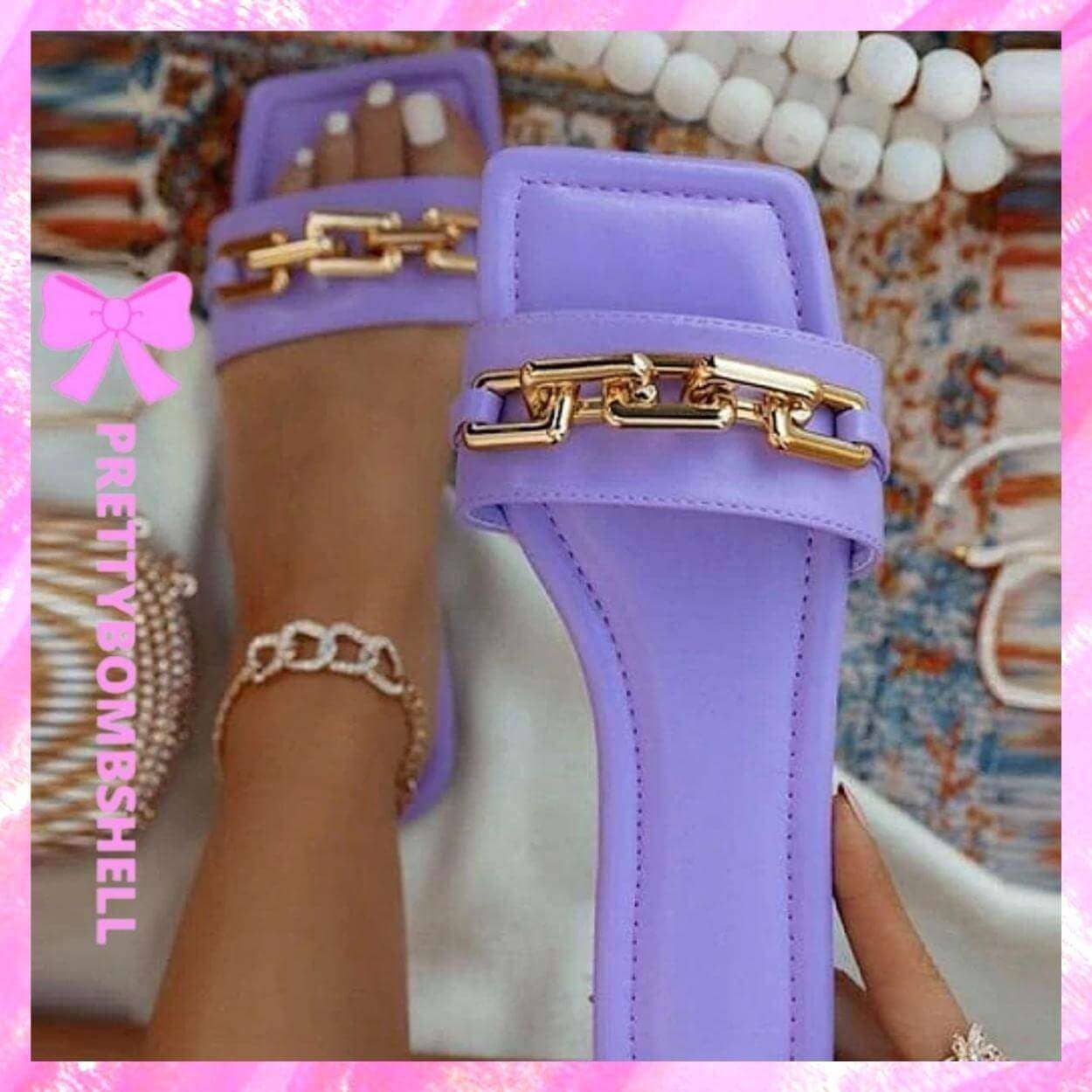 Chain Link Slide Sandals Lilac