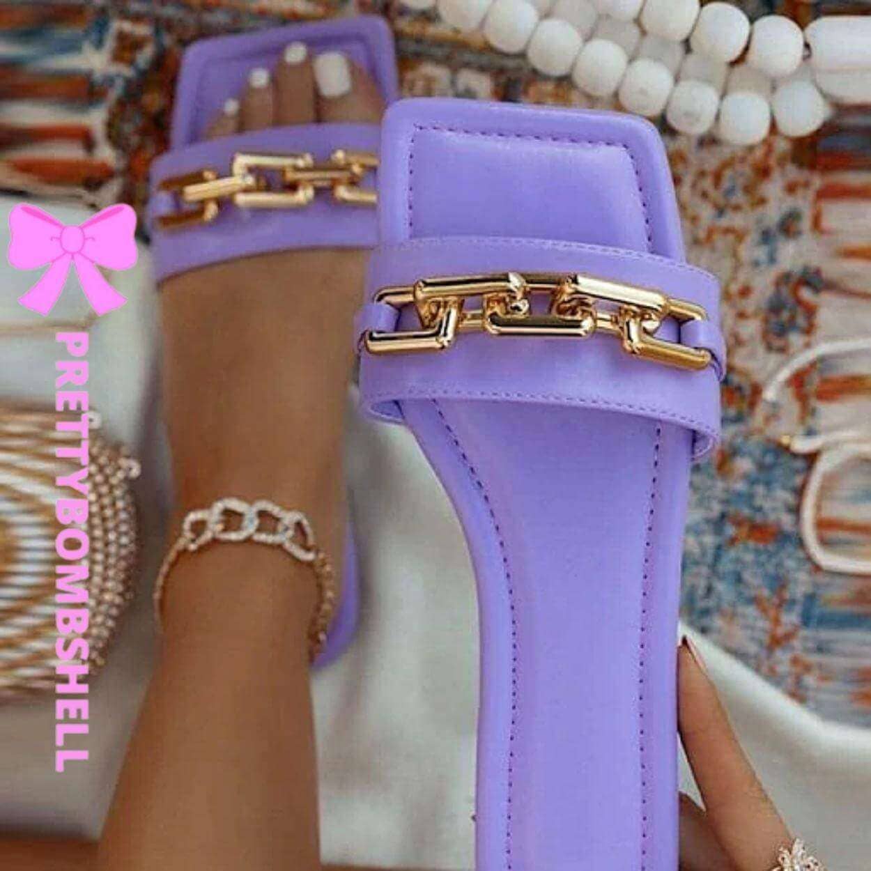 Chain Link Slide Sandals Lilac