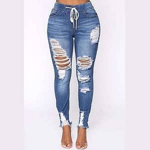 Pretty_Bombshell_Elastic Waist Distressed Skinny Jeans