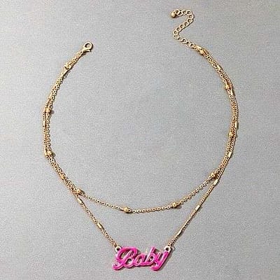 Pink_Bombshell_Pink Golden Baby Layered Necklace