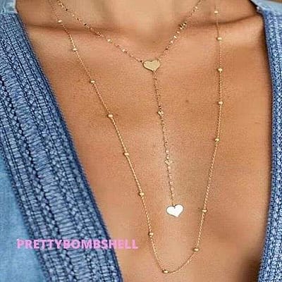 Pretty_Bombshell_Golden Heart Layered Drop Necklace