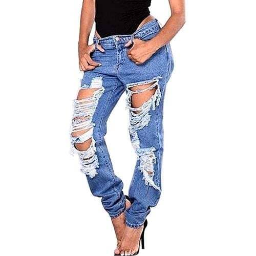 Blue Extreme Ripped Boyfriend Jeans