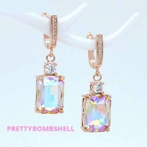 Pretty_Bombshell_Iridescent Crystal Rose Gold Dangle Earrings