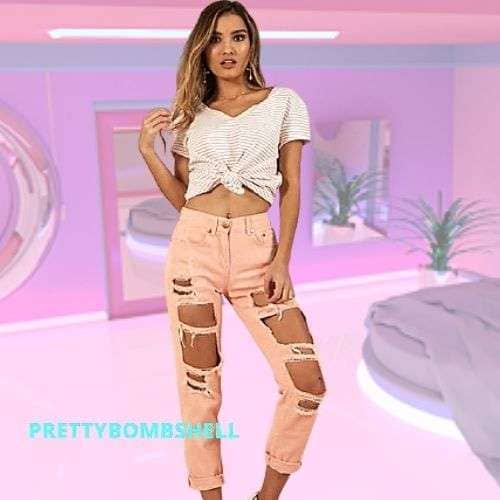 Pink Extreme Ripped Boyfriend Jeans