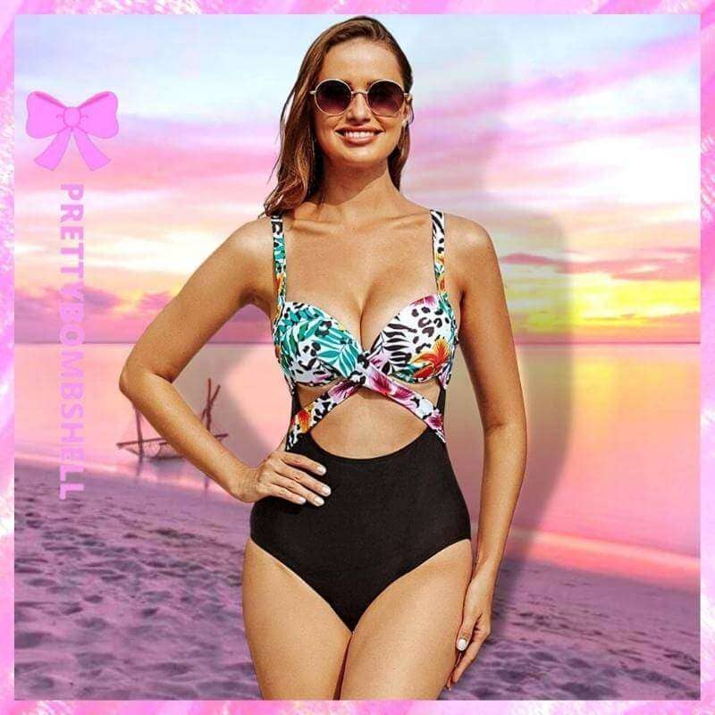 Hollow Out Animal Print Swimsuit
